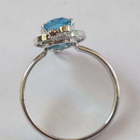 Swiss Blue Topaz Sterling  Scroll Design Setting Ring, Earrings Set - Picture 9 of 12